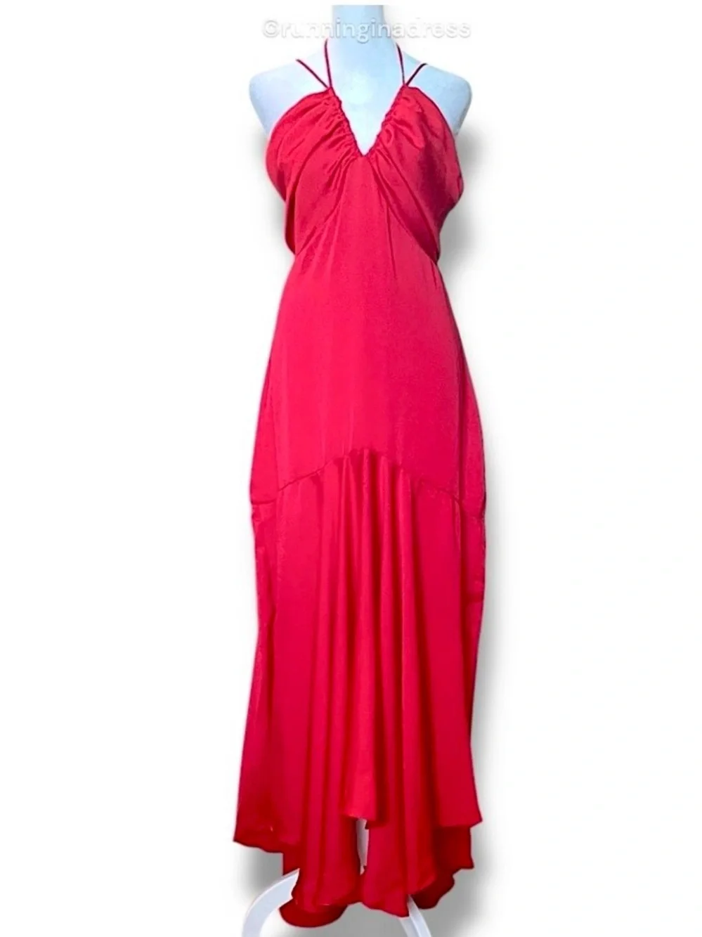 Free People X DELFI Dia Red Satin Halter Drop Waist Retro Midi Dress Size L NWOT